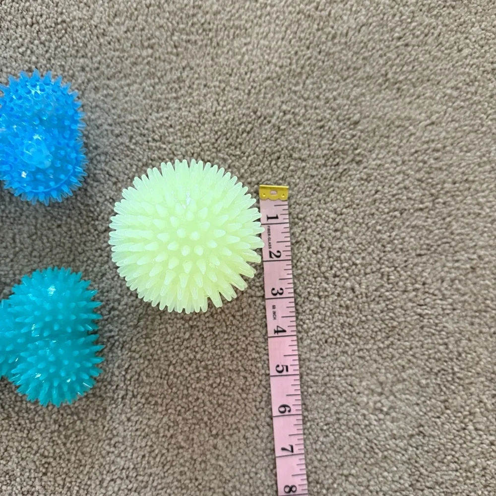 Vibrant Spiky Squeaky Dog Toy Set - Orange, Blue, Green - Set of Five (5)